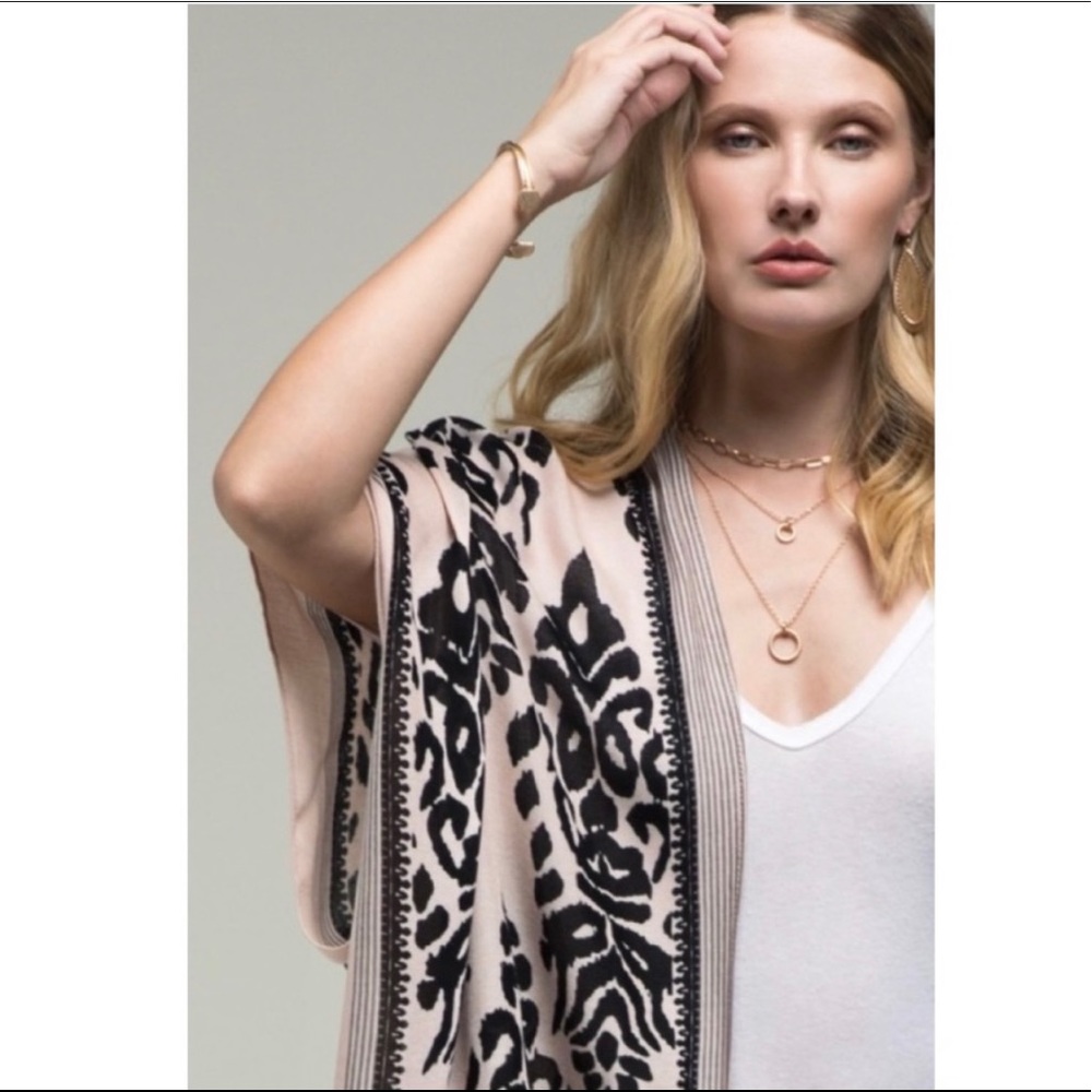 New! Ruggine Damask Print Pom Pom Trim Viscose Lightweight Kimono Coverup Top - Picture 3 of 6